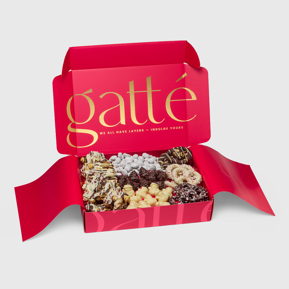Gatte Holiday Signature Sampler Open Box with unwrapped Pieces