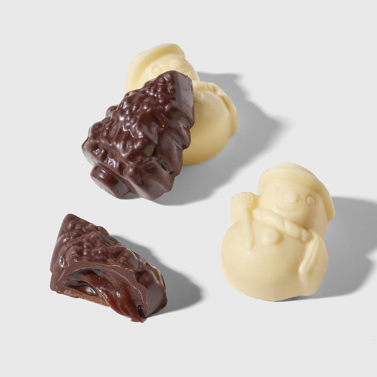 Gatte Holiday Truffle Selection Dark Chocolate Filled Trees and White Chocolate Filled Snowmen